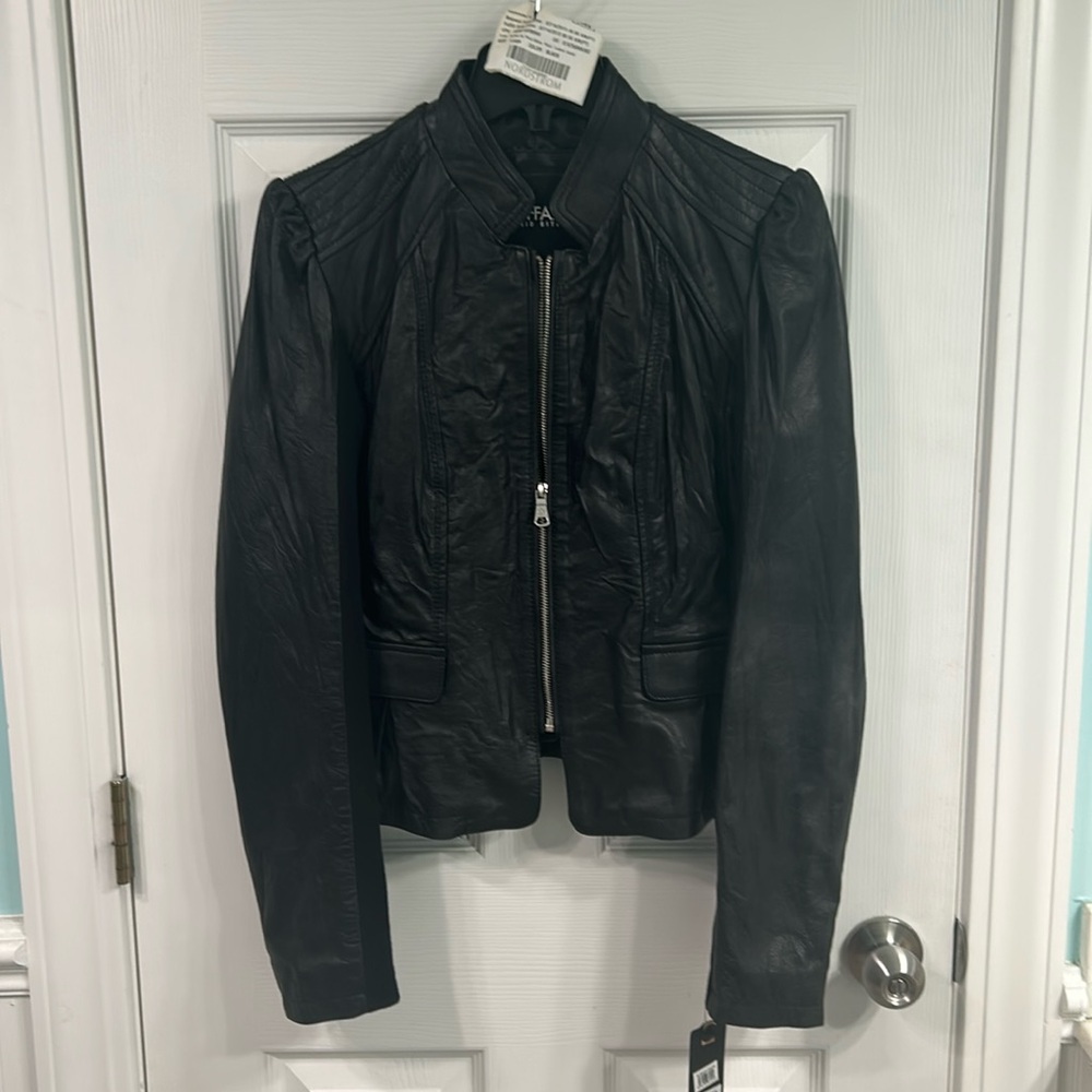 NWT Buffalo by David Bitton leather jacket in black. Size Large.